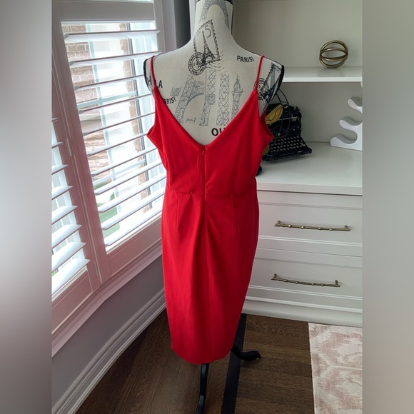 BETSEY JOHNSON Scuba Crepe Red Wrap Midi V-Neck Classic Dress Womens Size 14 - Picture 14 of 16